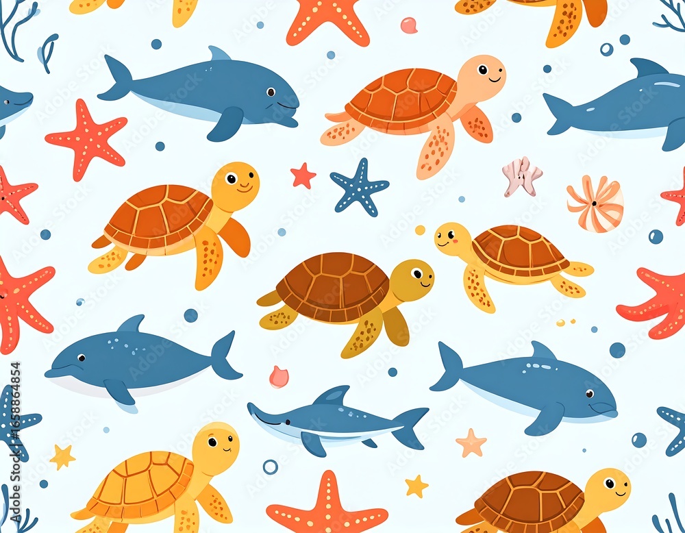Fototapeta premium Cute underwater creatures pattern (1)