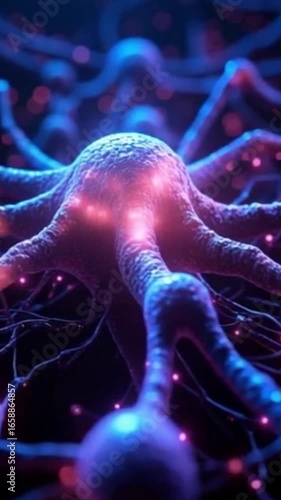 AI neural network glowing with pulsing nodes.