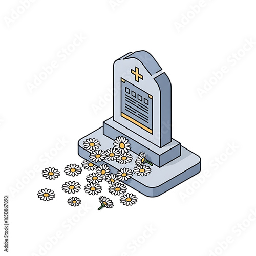 Gravestone with flowers representing loss, memory, and eternal rest.