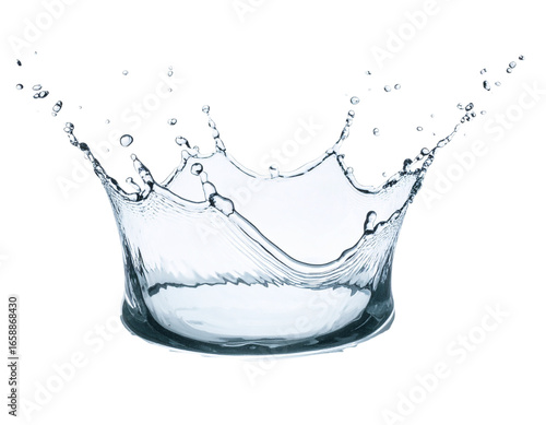 Realistic water splash with puddle and drops cutout object on white background