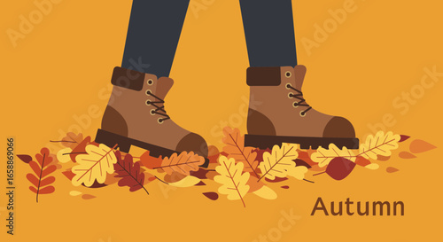 Step into autumn with stylish boots crunching vibrant fallen leaves, embracing the season's cozy charm