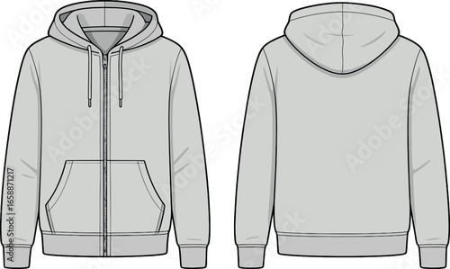 A lightweight hoodie with a front zipper, presented from the front and back. The hoodie features a relaxed fit with ribbed cuffs and hem, offering