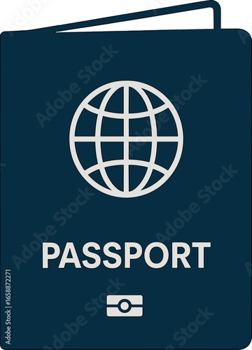 A classic passport cover with clean lines and a subtle emblem on the front. The outline is sharp and precise, suggesting both functionality and