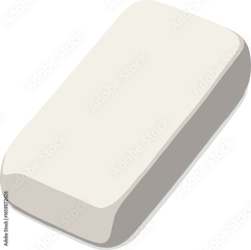 An eraser with a soft, rectangular form, perfect for wiping away chalk marks. Its slightly rounded edges and smooth, white surface suggest frequent