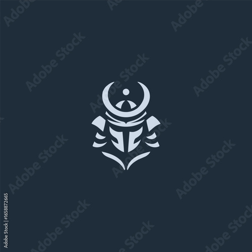 Samurai helmet logo in modern minimalist abstract line design.