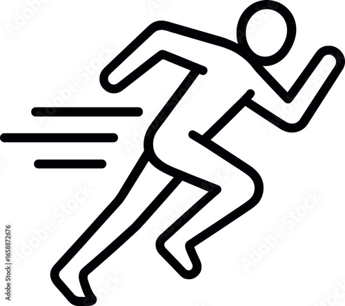 An athletic runner icon in mid-stride, surrounded by motion lines to illustrate quickness. The figure is streamlined and simplified, focusing on the