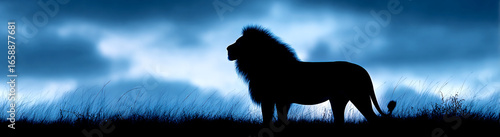 Majestic lion silhouette against a vivid African sky at dusk creates a stunning visual contrast
