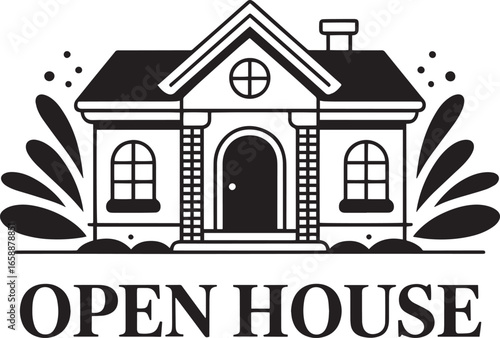 Open House Vector Illustration of a Detailed House with Yard and Decorative Elements