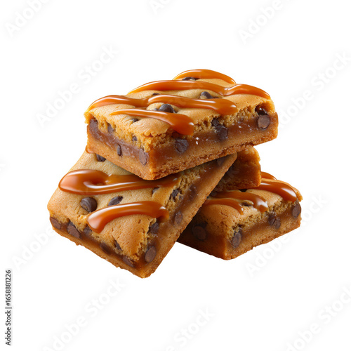 Delicious Caramel Drizzled Chocolate Chip Blondies Stack