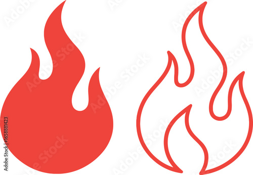 Two stylized flame icons, one solid and one outlined, side by side. Their shapes are dynamic, with curving lines suggesting movement and energy. The