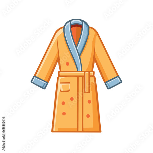 Cartoon Style Bathrobe Featuring Collar and Belt with Pocket on Yellow Isolated