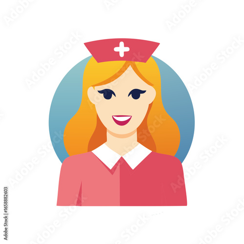 Smiling Medical Professional Illustration, Healthcare Worker with Nurse Cap and Uniform