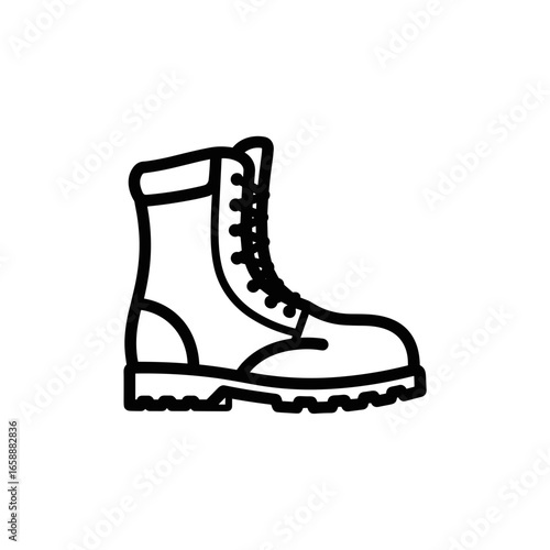 Black silhouette of a heavy-duty hiking boot with laces  