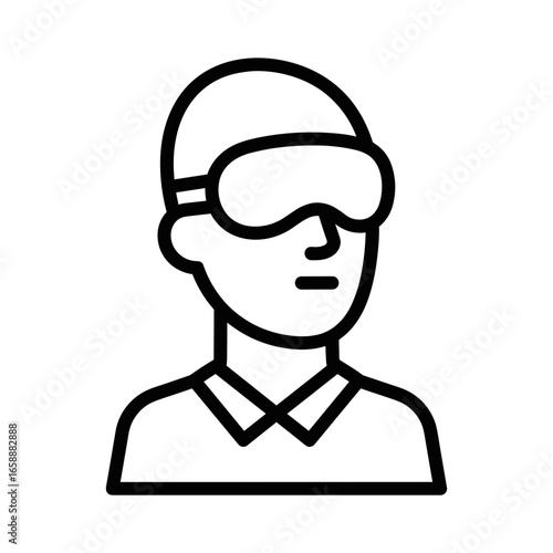 Man wearing eye mask and looking forward in simple line art  