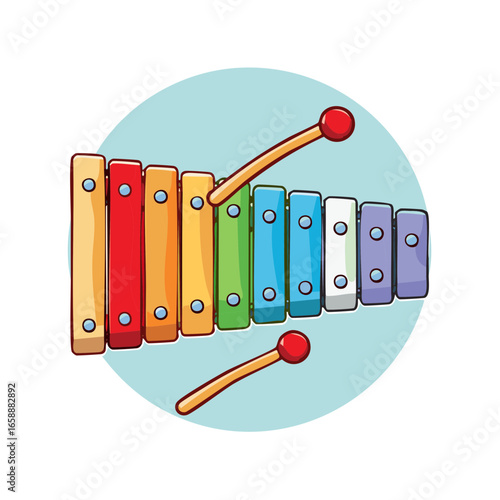 Illustration of a Colorful Xylophone Musical Instrument with Mallets