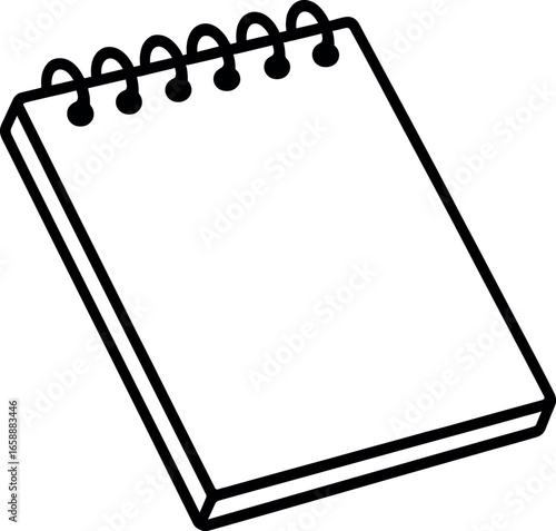 A spiral-bound notepad with bold, clean lines, its silhouette emphasized against a stark backdrop. The notepad is angled slightly, showcasing its