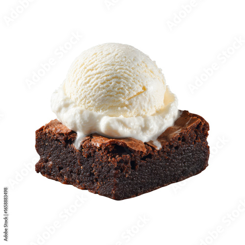 Delicious Chocolate Brownie Topped with a Scoop of Vanilla Ice Cream