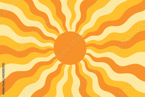 A stylized depiction of wavy sun rays spreading from a central circle. The sun rays are uneven, adding a dynamic quality to the composition, and the
