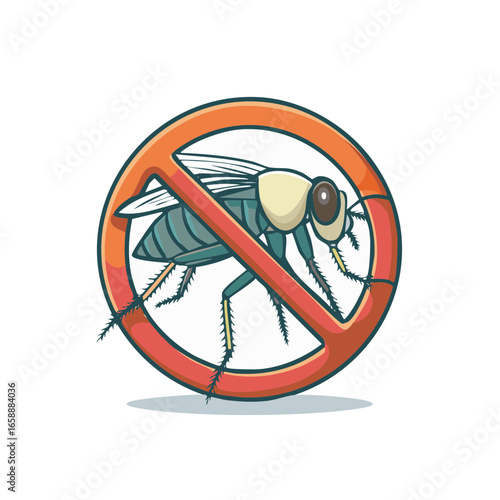 No Flies Sign Illustration Vector Anti Insect Prevention Symbol Cartoon Graphics