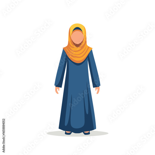 Muslim Woman Standing in Traditional Islamic Dress Abaya with Hijab Isolated