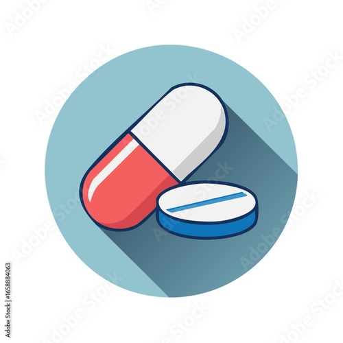 Pills Round Tablet and Capsule Medication Pharmaceutical Treatment Remedy Therapy Cure