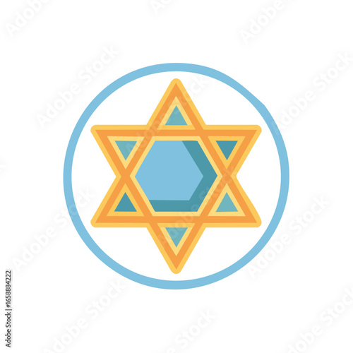 Golden Star of David Symbol within Light Blue Circle Represents Judaism
