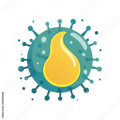 Stylized Virus Illustration Showing Viral Droplet Inside of Teal Membrane Spikes, Viral Vector Research