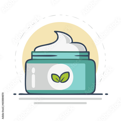 Organic Cream Jar with Green Leaf Emblems Natural Skincare Product
