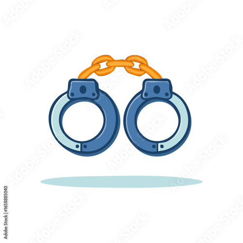 Metal Handcuffs Illustration, Crime Justice Concept, Cartoon Style Isolated on White Background