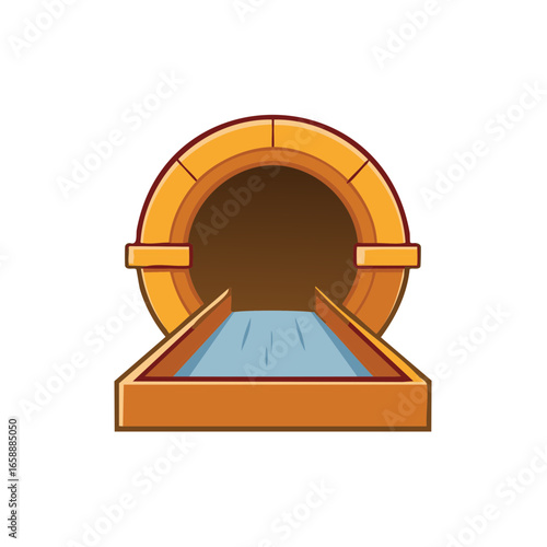 Cartoon Portal Archway with Water Slide Illustration for Game Asset Design