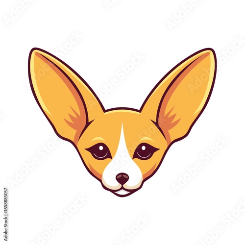 Stylized Fennec Fox Head with Large Ears Vivid Cartoon Illustration