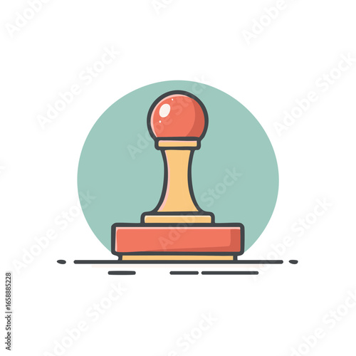 Rubber Stamp Illustration with Teal Circle Background Red Orange Office Approval Icon