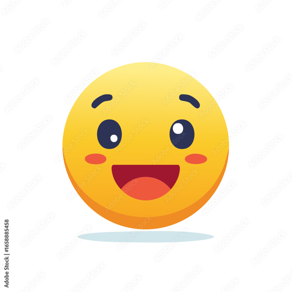 Fototapeta premium Yellow Smiling Emoji Face with Cheeks Blush, Emotion Concept Expression Illustration