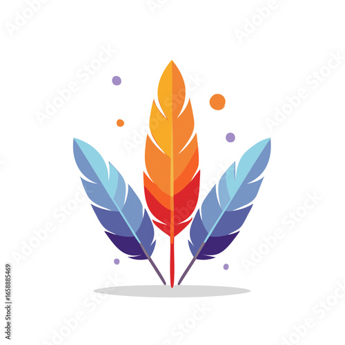 Three Feathers Colorful Graphic Design Elements Vibrant Icon Illustration