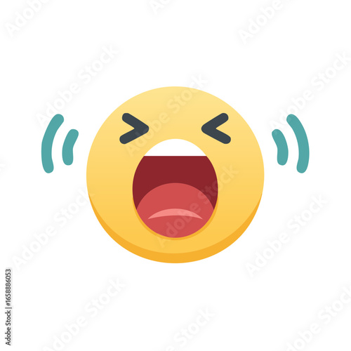 Shouting emoji with closed eyes, sound waves, open mouth and showing tongue vector