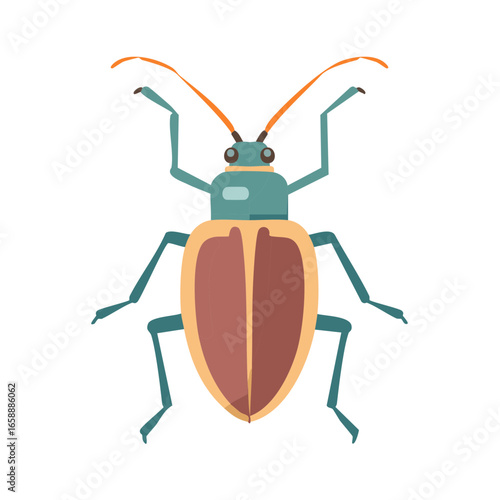 Stylized Beetle Illustration, Bug with Antennae and Six Legs, Colorful Insect Clip Art