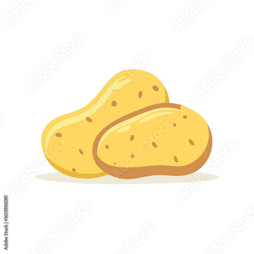 Two Cartoon Potatoes, Yellow, Unpeeled, Vegetable Ingredient for Cooking and Recipes