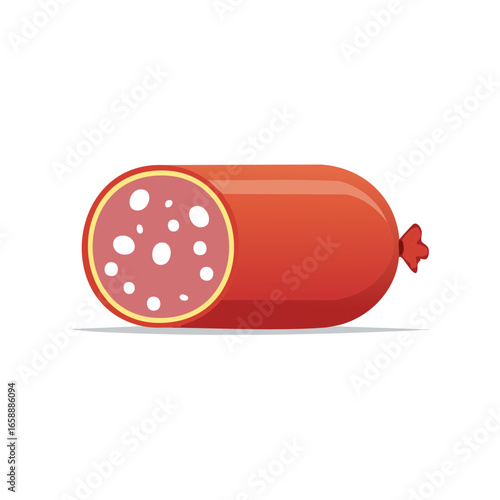 Isolated Salami Sausage, Illustration of Red Smoked Meat with White Specks for Food Preparation and Cooking