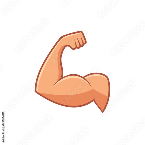 Cartoon arm flexing showing muscular bicep, tricep muscle, power, strength and health concept