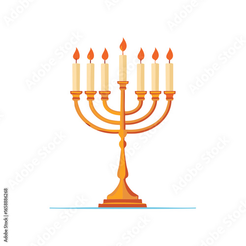 Menorah Illustration Seven Branch Candelabra With Lit Candles Festive Holiday Decoration Judaism Symbol