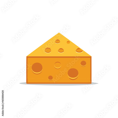 Cartoon cheese wedge illustration showing dairy triangle with holes and bright orange color for food design