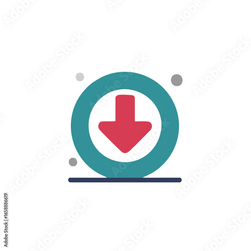 Red Down Arrow in Circle with Line, representing downloading or getting something.