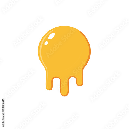 Golden honey dripping illustration, sweet yellow syrup flowing down, glossy honey drops, sweet dessert topping icon, shiny dripping honey design element