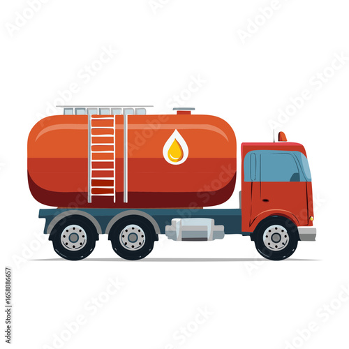 Stylized orange tank truck carrying liquid with a drop symbol for transport of fuel and petroleum products