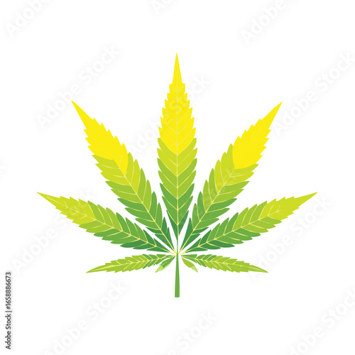 Vibrant Green and Yellow Cannabis Leaf Illustration on White Backdrop for Stock Use