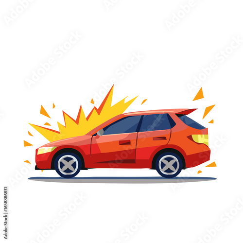 Orange Crossover Collision Illustration Vehicle Car Crash Impact Hazard Damage
