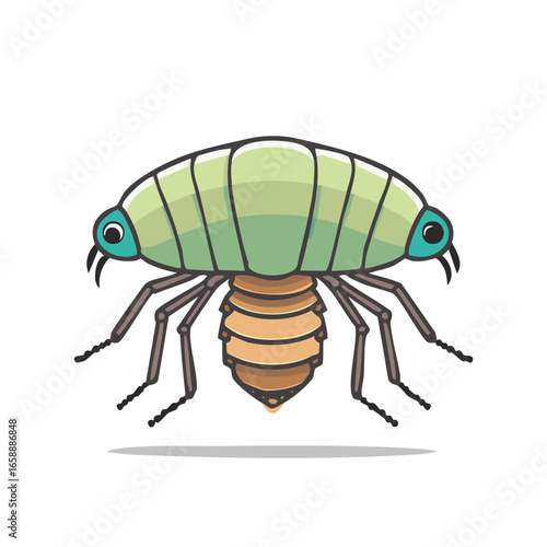 Cartoon Parasite Illustration  Green  Brown Isolated Legs Cute Funny Design