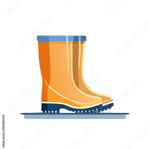 Pair of Yellow Rubber Rain Boots, Standing Side-by-Side, Weather Protection