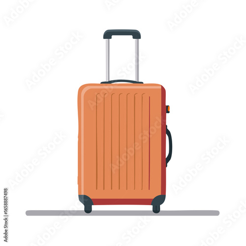 Orange Suitcase with Wheels and Telescopic Handle Ready for a Vacation Trip