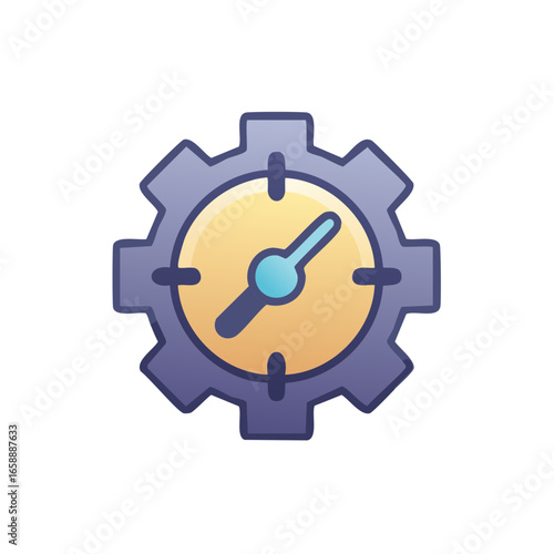 Gear with clock hands, time and mechanism, clockwork illustration with pointers and cogs.